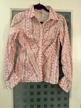 Women's Pink Floral Stripe Button-Down Shirt
